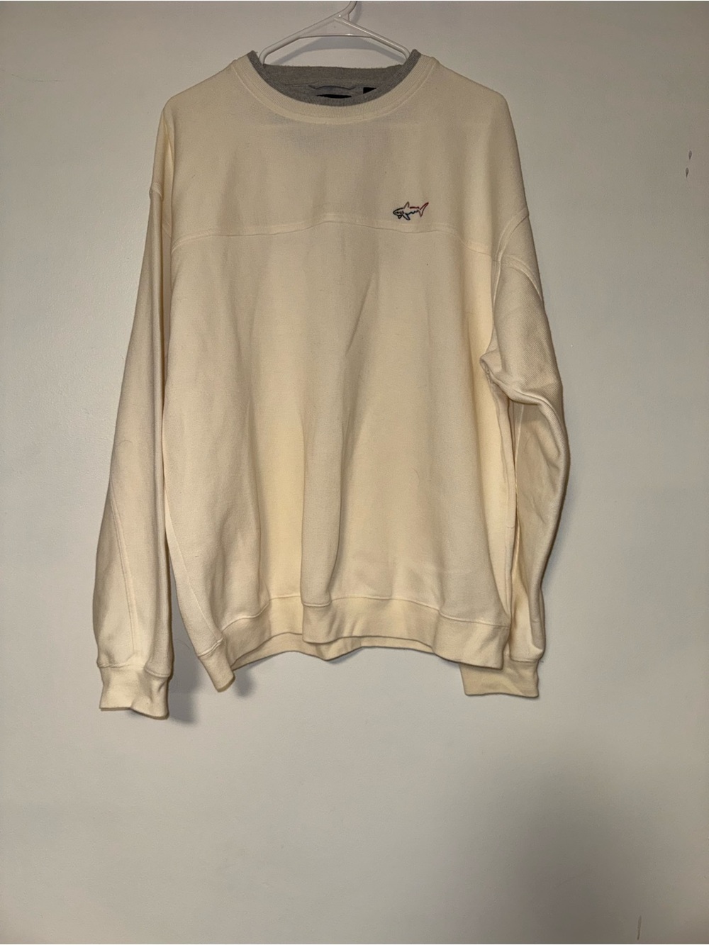 Greg Norman Ivory Crew Neck Pullover Sweatshirt Shark Logo Men's Size L